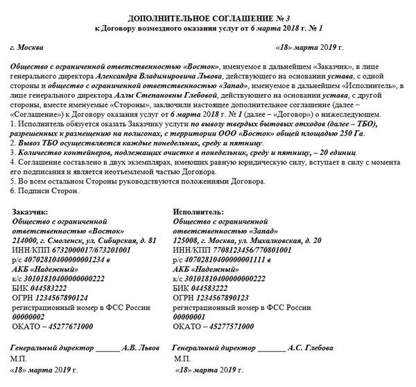 Образцы дополнительных соглашений в договорах на оказание услуг