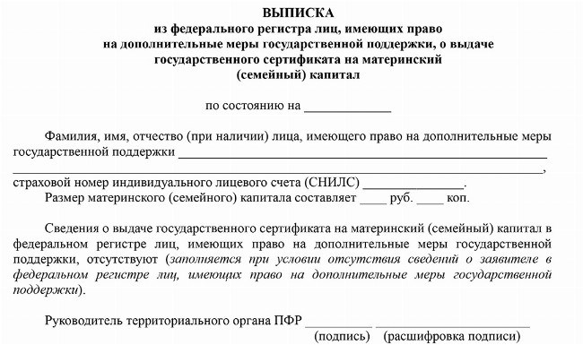 Скачать образец выписки из баланса материнского капитала за [год].
