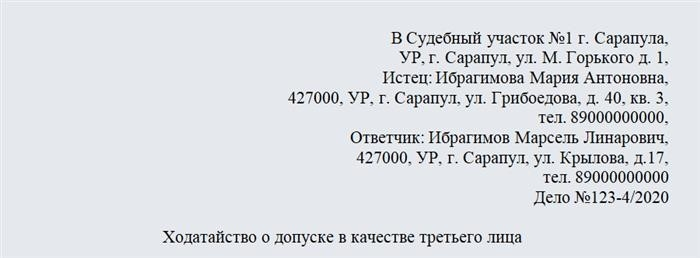 Заявление о принятии в качестве третьего лица. Часть 1