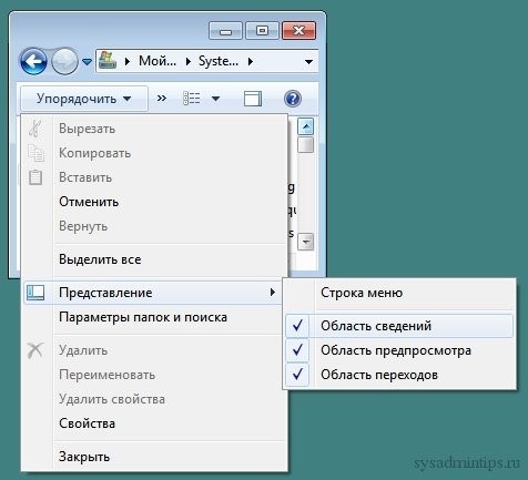 Проверьте области детализации и предварительного просмотра проводника Windows.