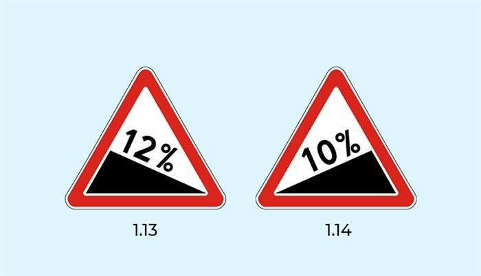 Табличка 1. 13 Крутой спуск и табличка 1. 14 Крутой уклон